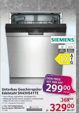 Selgros Unterbau Geschirrspüler Edelstahl Sn43hs41te Angebot