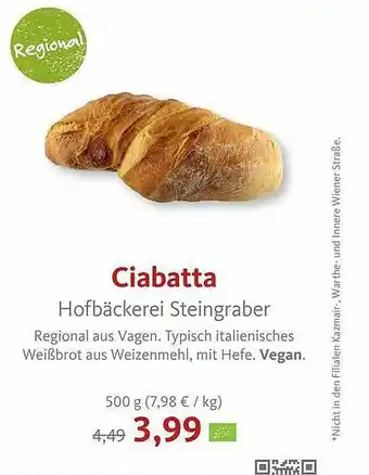 VollCorner Biomarkt Ciabatta Hofbäckerei Steingraber Angebot