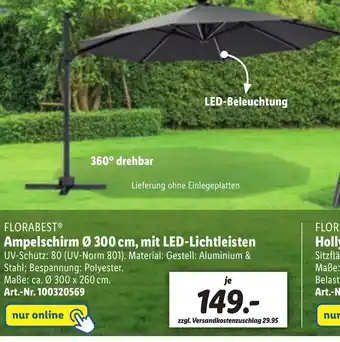 Lidl Florabest Ampelschirm ø 300cm, mit LED Lichtleisten Angebot