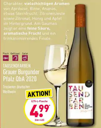 Aldi Nord Tausendfarben Grauer Burgunder Pfalz QbA 2020 0,75L Angebot