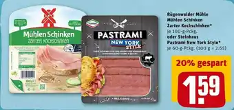 REWE Rügenwalder mühle oder steinhaus mühlen schinken zarter kochschinken oder pastrami new york style Angebot