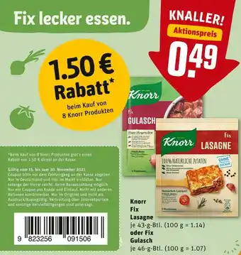 REWE Knorr fix lasagne oder gulasch Angebot