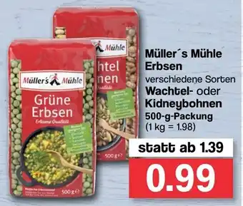 Famila Nord West Müller's Mühle Erbsen, Wachtel oder Kidneybohnen 500g Angebot