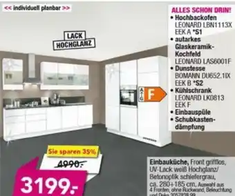 Möbel Boss Einbauküche/Hochbackofen/Autarkes Glaseramik Kochfeld/Dunstesse/Kühlschrank/Einbauspüle Angebot