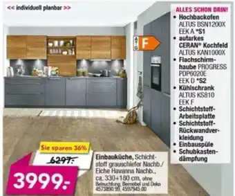 Möbel Boss Einbauküche/Hochbackofen/Autarkes Glaseramik Kochfeld/Dunstesse/Kühlschrank/Einbauspüle Angebot