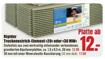 B1 Discount Baumarkt Rigidur Trockenestrich-Element »>20<< oder >>30 MW<< Angebot