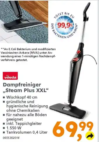 Globus Baumarkt vileda Dampfreiniger ,,Steam Plus XXL" Angebot