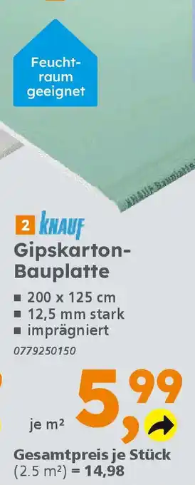 Globus Baumarkt KNAUF Gipskarton- Bauplatte Angebot