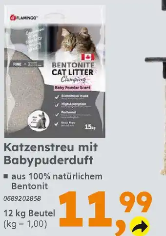 Globus Baumarkt FLAMINGO Katzenstreu mit Babypuderduft Angebot