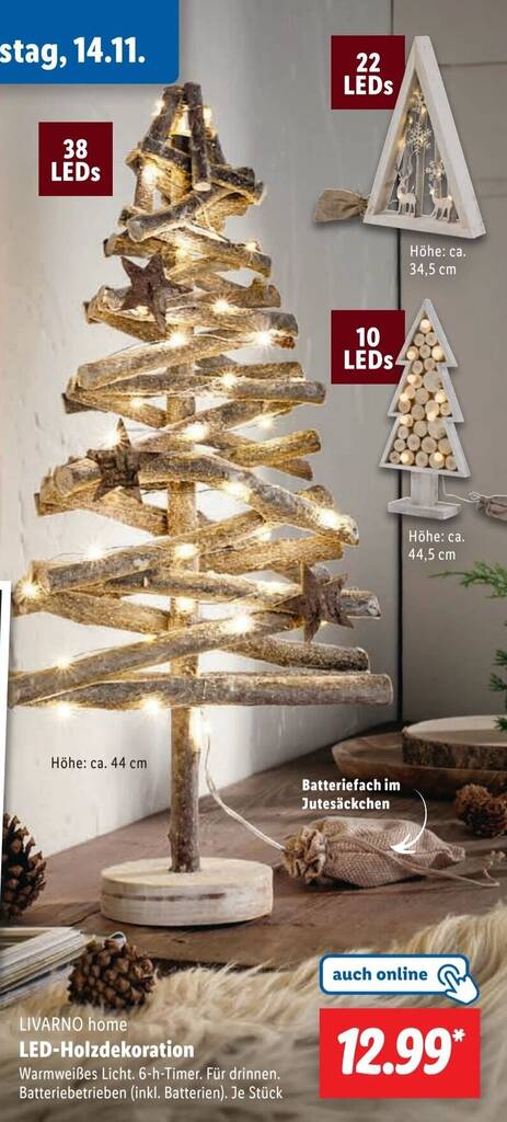 LIVARNO Home LED-Holzdekoration Weihnachtsdekoration Weihnachtsbaum *B