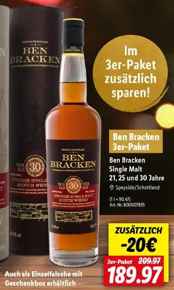 Lidl Ben Bracken Speyside Single Malt Scotch Whisky 30 Jahre Angebot