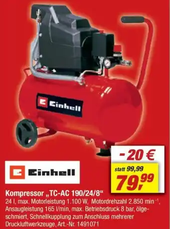 toom Baumarkt Einhell Kompressor ,,TC-AC 190/24/8" Angebot