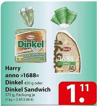 Famila Nord Ost Harry Anno 1688 Dinkel Oder Dinkel Sandwich Angebot