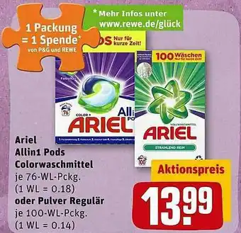 REWE Ariel Allin Pods Colorwaschmittel Oder Pulver Regular Angebot