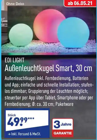 Aldi Nord Edi Light Außenleuchtkugel Smart, 30 cm Angebot