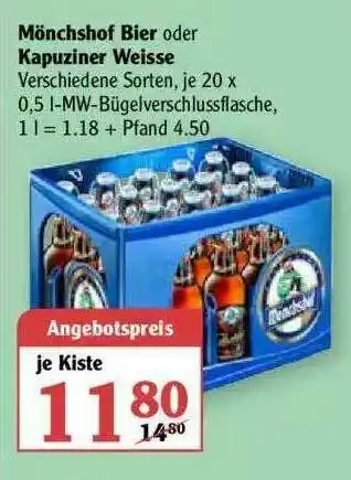 Globus Mönchshof Bier Oder Kapuziner Weisse Angebot