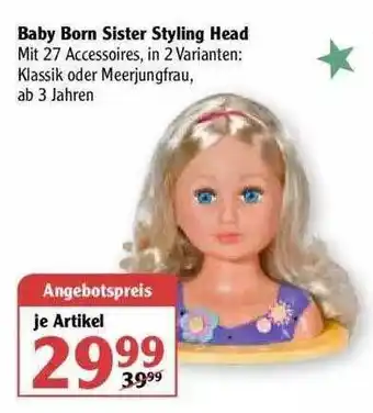 Globus Baby Born Sister Styling Head Angebot