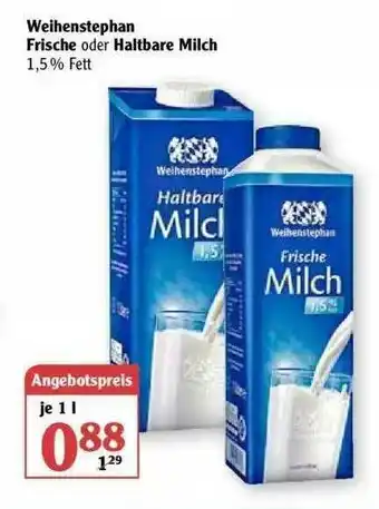 Globus Weihenstephan Frische Oder Haltbare Milch Angebot