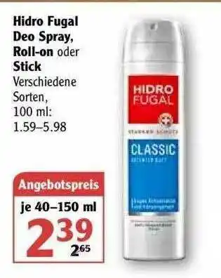 Globus Hidro Fugal Deo Spray, Roll-on Oder Stick Angebot