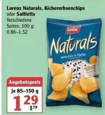 Globus Lorenz Naturals, Kichererbsenchips Oder Saltletts Angebot