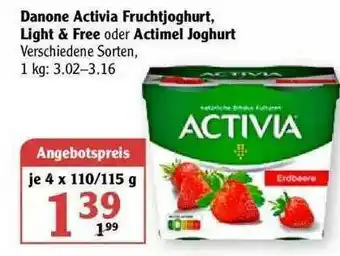 Globus Danone Activia Fruchtjoghurt, Light & Free Oder Actimel Joghurt Angebot