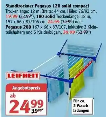 Globus Standtrockner Pegasus 120 Solid Compact Leifheit Angebot