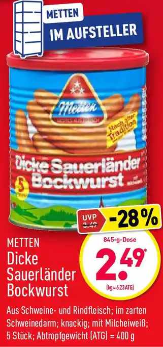 Aldi Nord Metten Dicke Sauerländer Bockwurst 845g Dose Angebot