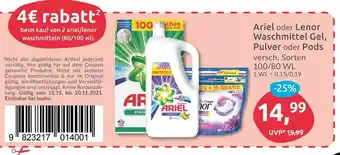 Budni Ariel oder lenor waschmittel gel, pulver oder pods Angebot