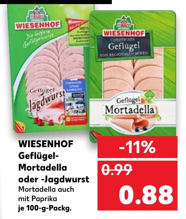Wiesenhof Geflügel Mortadella oder Jagdwurst 100g Angebot bei Kaufland
