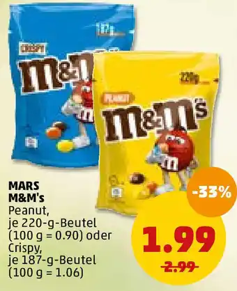 PENNY Mars M&M's Peanut 220g oder Crispy 187g Angebot