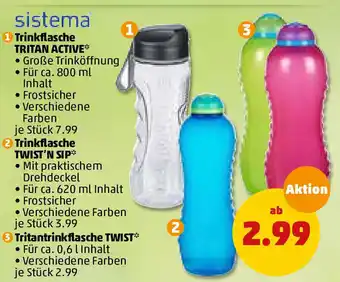 PENNY Sistema Trinkflasche Tritan Active, Trinkflasche Twist'n sip oder Tritantrinkflasche Twist Angebot