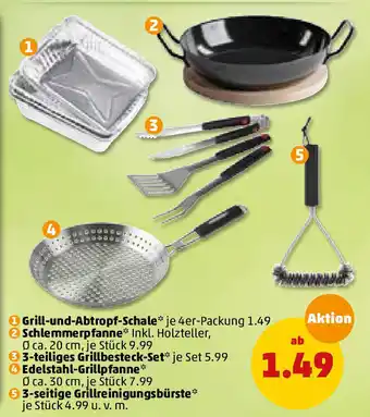 PENNY Grill und Abtropf Schale, Schlemmerpfanne oder 3 teiliges Grillbesteck Set Angebot