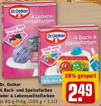 REWE PETZ Dr. Oetker 4 Back- und Speisefarben oder 4 Lebensmittelfarben Angebot