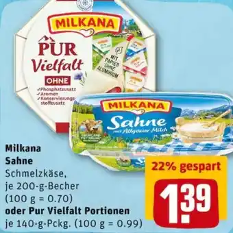 REWE PETZ Milkana Sahne oder Pur Vielfalt Portionen Angebot