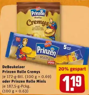 REWE PETZ DeBeukelaer Prinzen Rolle Cremys oder Prinzen Rolle Minis Angebot