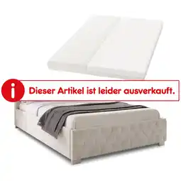 Netto Marken-Discount Juskys Polsterbett Nizza 120x200 cm - Matratze, Stauraum & LEDs - Samtbezug mit Steppung - Beige Angebot