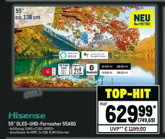 METRO Hisense 55“ oled-uhd-fernseher 55a8g Angebot