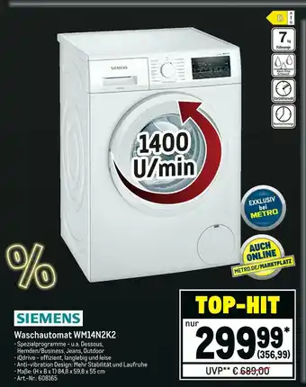 METRO Siemens waschautomat wm14n2k2 Angebot