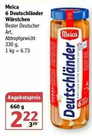 Globus Meica 6 Deutscherländer Würstchen Angebot