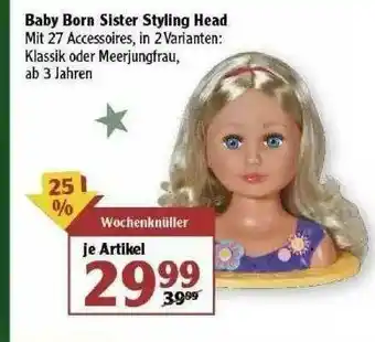 Globus Baby Born Sister Styling Head Angebot