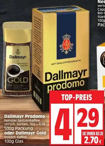 Edeka Dallmayr Prodomo 500g oder Dallmayr Gold 100g Angebot