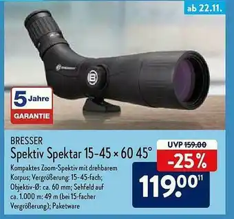 Aldi Nord Bresser Spektiv Spektar 15-45 X 60 45° Angebot