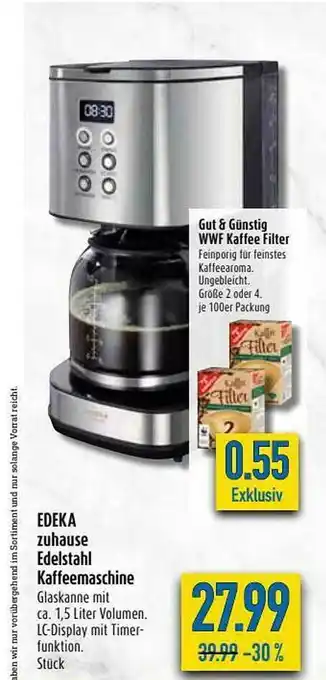 diska Edeka Zuhause Edelstahl Kaffeemaschine Angebot