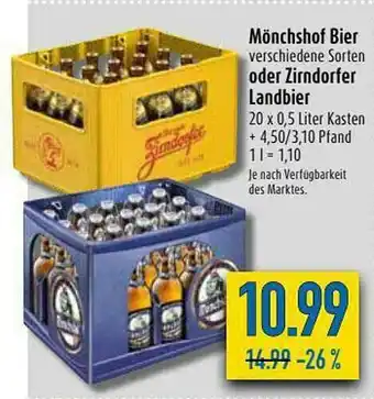 diska Mönchshof Bier Oder Zirndorfer Landbier Angebot