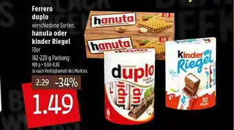 Kupsch Ferrero Duplo Hanuta Oder Kinder Riegel Angebot