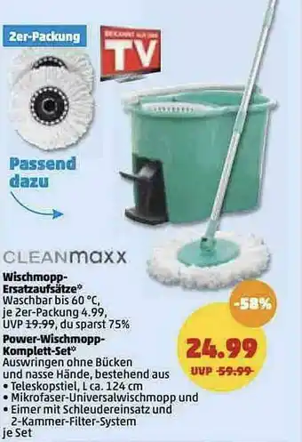 PENNY Cleanmaxx Wischmopp-ersatzaufsätze Power-wischmopp-komplett-set Angebot