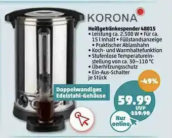 PENNY Korona Heißgetränkespender 48015 Angebot