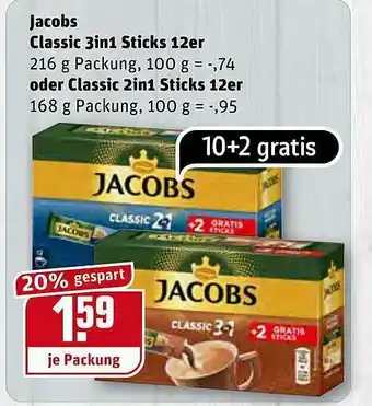 REWE Kaufpark Jacobs Classic 3in1 Sticks 12er Oder Classic 2in1 12er Angebot