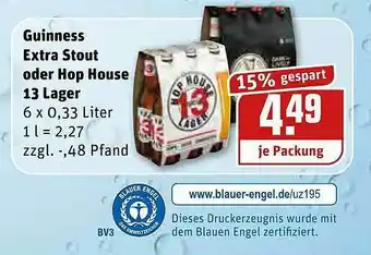 REWE Kaufpark Guinness Extra Stout Oder Hop House 13 Lager Angebot