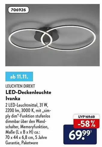 Aldi Nord Leuchten Direkt Led-deckenleuchte Ivanka Angebot